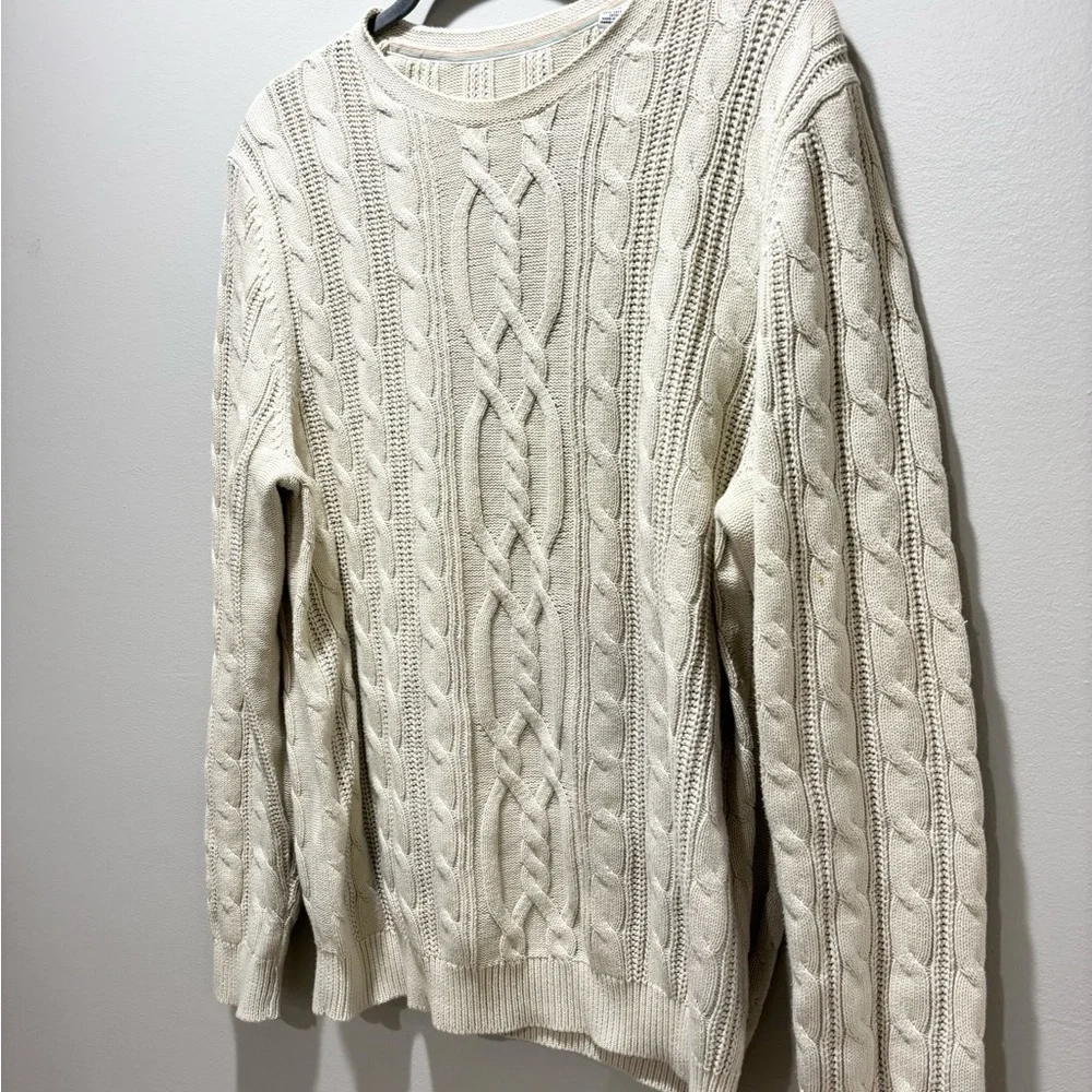 TOMMY BAHAMA • Men’s Cream Beige Cable Knit Cotton Sweater Crewneck Size M